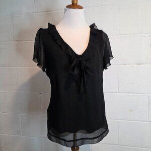 y2k Mobwife Office Siren Goth Whimsical Boho Flowy Black Ruffled Blouse